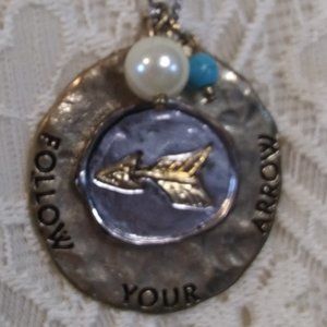 Follow Your Arrow Skinny Necklace Silver with Gold Accents 36" chain